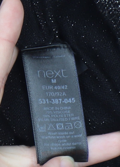 Next Women’s Black Glitter V-Neck Cropped Knit Blouse Size 12