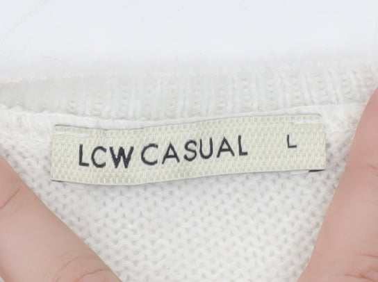 LCW Casual Women White Fair Isle Knit Jumper L Winter Pullover