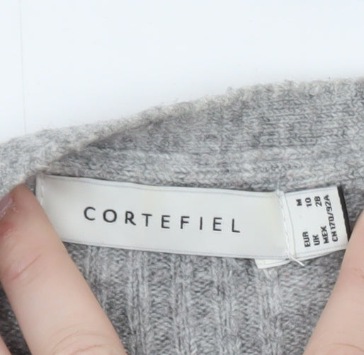 Cortefiel Women Grey Wool Blend Embroidered Cardigan Size 10