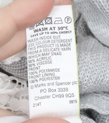 Marks & Spencer Women Grey Knit Long Sleeve Open Cardigan Size 14