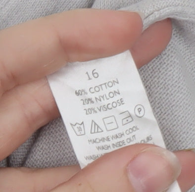 The White Company Women’s Grey & Navy Crew Neck Jumper Size 16 Cotton Blend