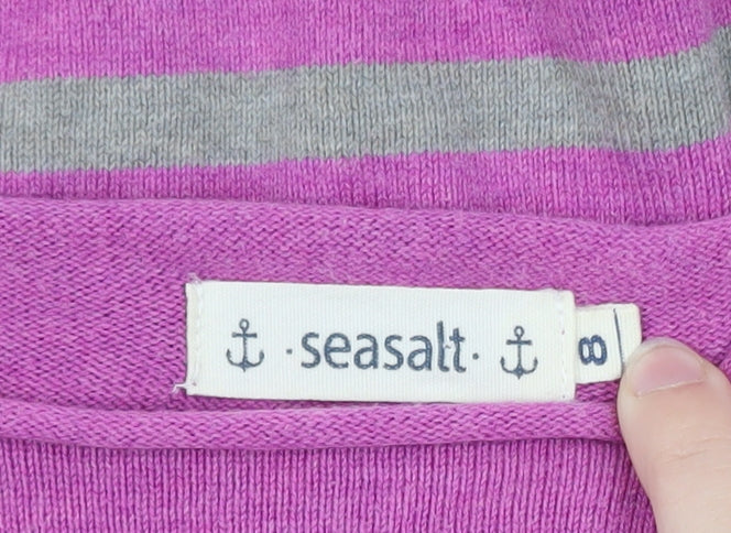 Seasalt Women’s Purple Striped Cotton Boat Neck Jumper Size 8