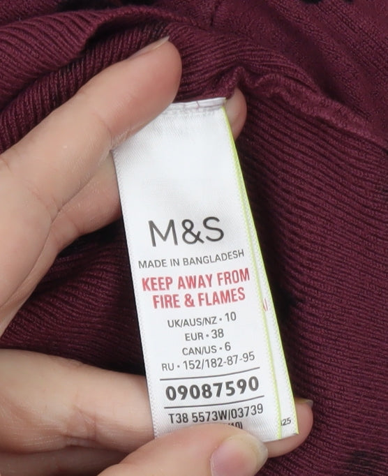 Marks & Spencer Women's Purple Floral Knit Jumper Size 10