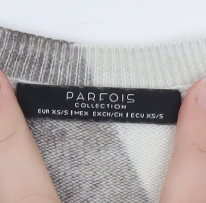 Parfois Women Ivory Animal Print Cotton Pullover Jumper XS
