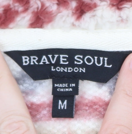 Brave Soul Women Beige Fair Isle Fleece Pullover Sweatshirt M