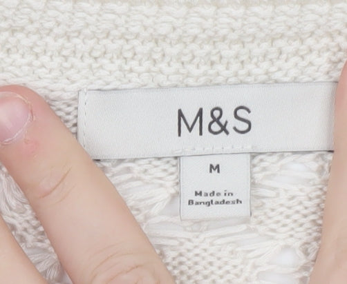 Marks & Spencer Men’s Ivory Open-Knit Cotton Short Sleeve Jumper M
