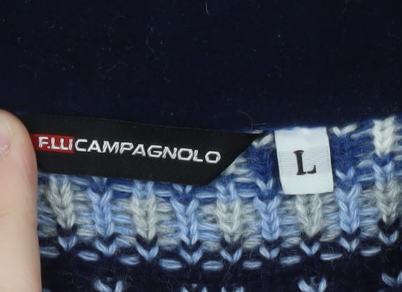 F.lli Campagnolo Mens Blue Fair Isle Wool Blend 1/2 Zip Jumper L
