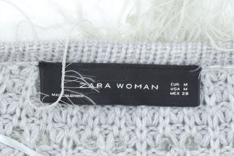 Zara Woman Black Grey Fluffy Open Knit Cardigan Women’s Size 12