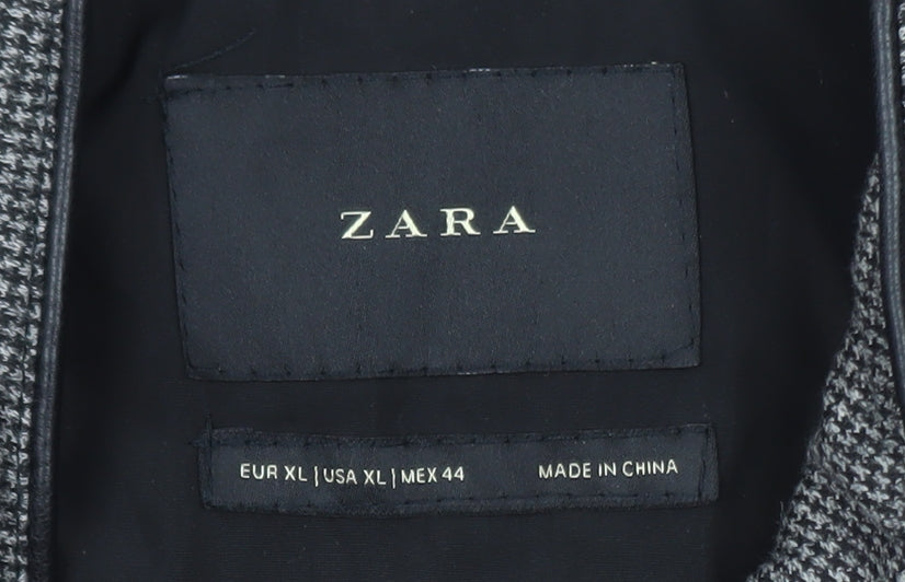 ZARA Women Grey Check Wool Blend Blazer Jacket XL