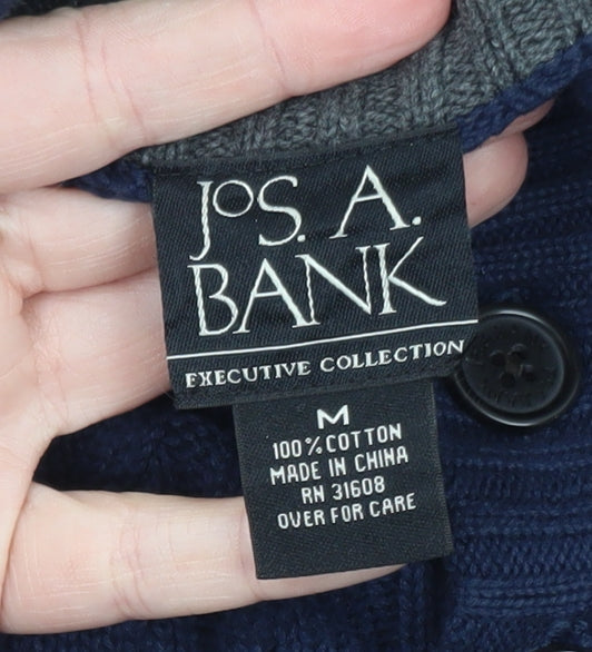 Jos. A. Bank Men's Blue Cotton Cable-Knit Henley Jumper M
