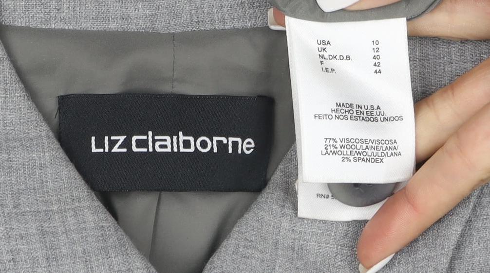 Liz Claiborne Women's Grey Long Overcoat Size 12 Wool Blend