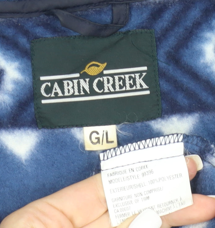 Cabin Creek Women Blue Aztec Fleece Hooded Full Zip Jacket L