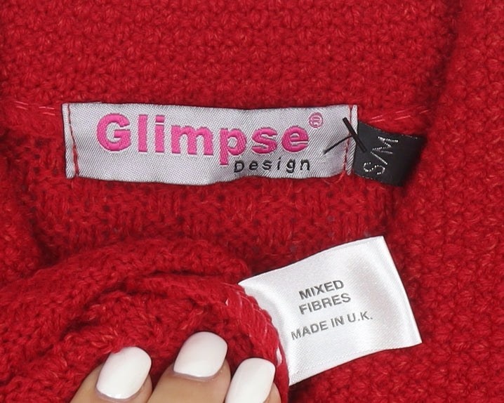 Glimpse Design Women's Red Full Zip Knitted Jumper M Collared Cable Knit