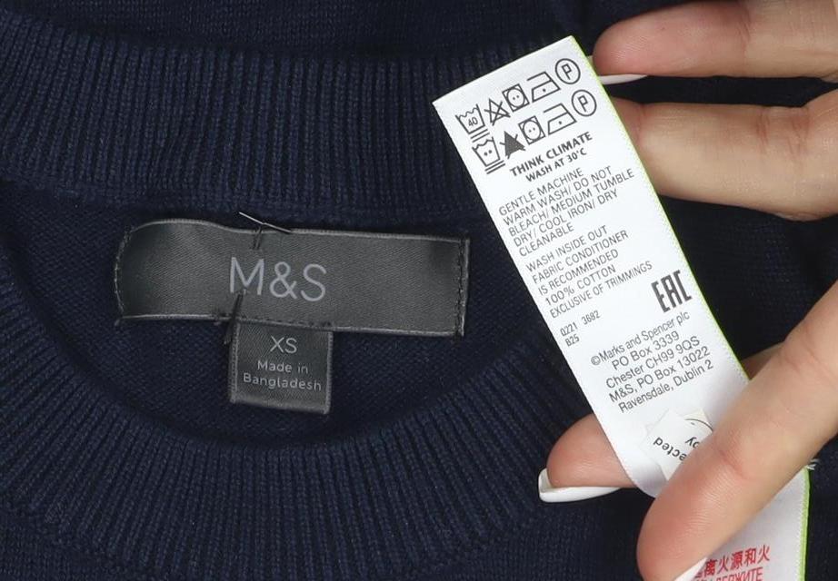 Marks & Spencer Men's Blue XS Graphic Cotton Pullover Jumper