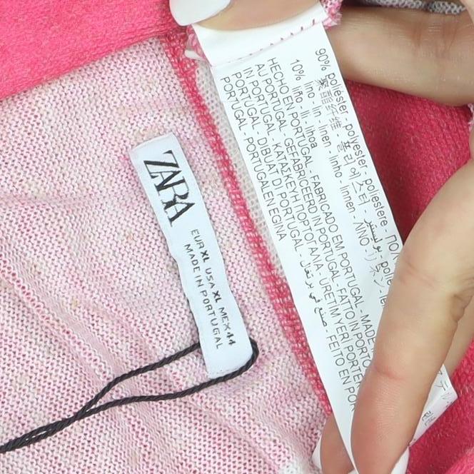 Zara Women Pink Art Print Collared Short Sleeve Nightshirt XL