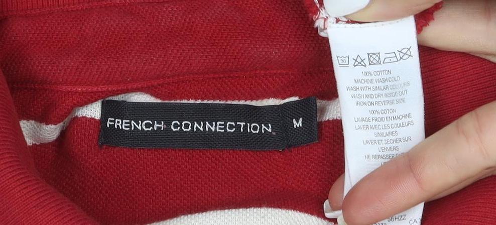 French Connection Men's Red & White Striped Cotton Polo Shirt Size M
