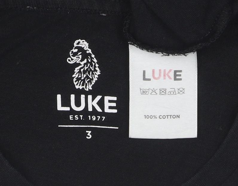 Luke Men's Black Cotton Crew Neck Logo T-Shirt Size L