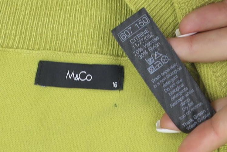 M&Co Women Green Size 16 Cotton Blend Boat Neck 3/4 Sleeve Jumper