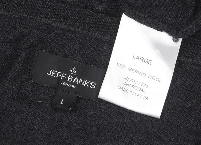 Jeff Banks Men's Grey Merino Wool V-Neck Jumper Large