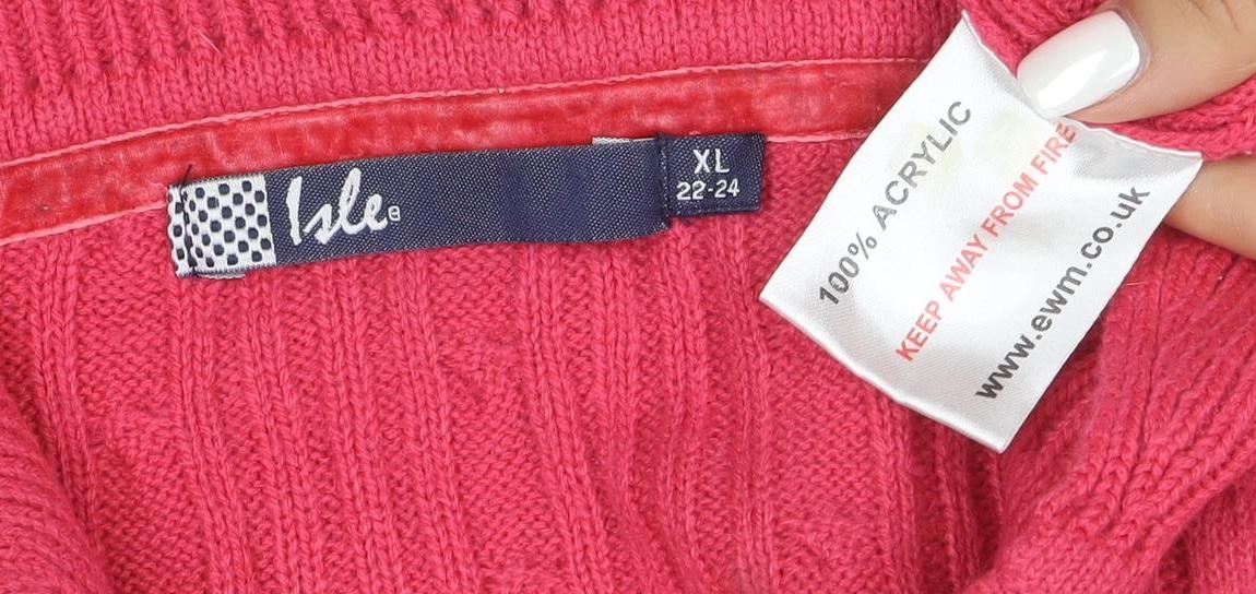Isle Women Pink Collared Cable-Knit Pullover Jumper XL