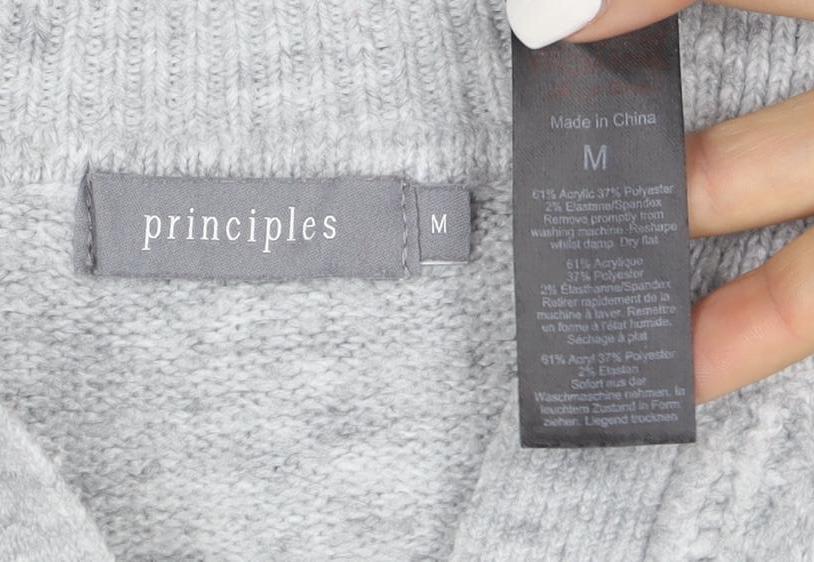 Principles Mens Grey Cable-Knit Collared Pullover Jumper Size M