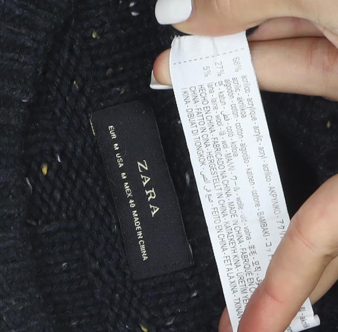 Zara Women’s Black Chunky Knit Wool Blend Crew Neck Jumper Size 12