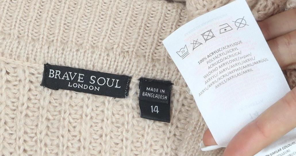 Brave Soul Women Beige Collared Chunky Knit Pullover Jumper Size 14