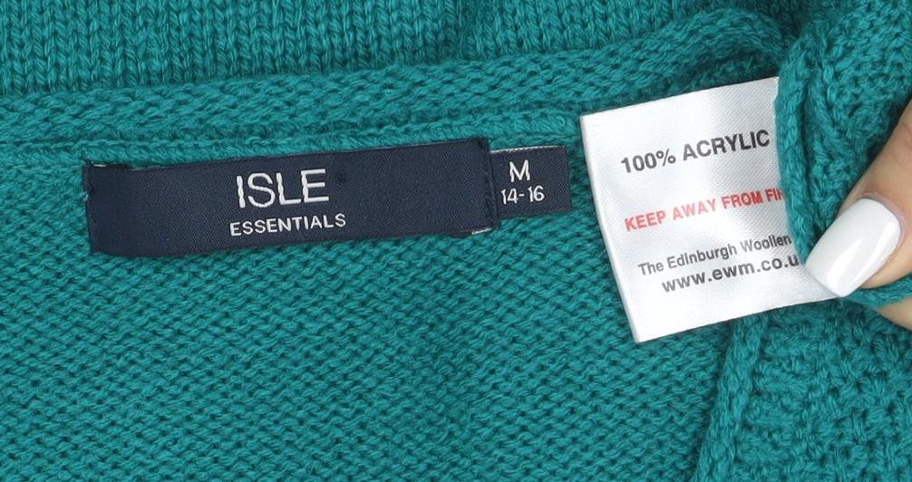 ISLE Essentials Women's Green V-Neck Cable-Knit Acrylic Jumper M