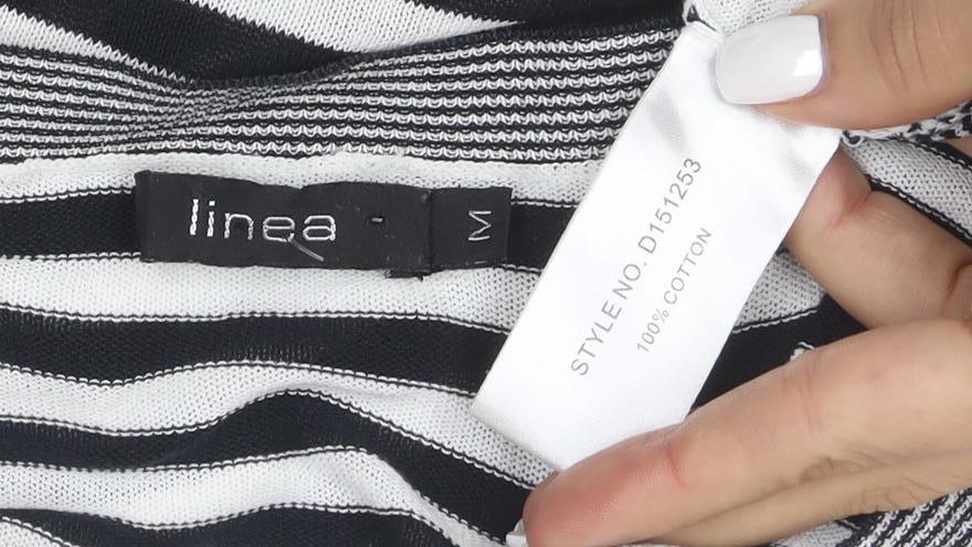 Linea Women’s Black White Striped V-Neck Button Cardigan M Cotton