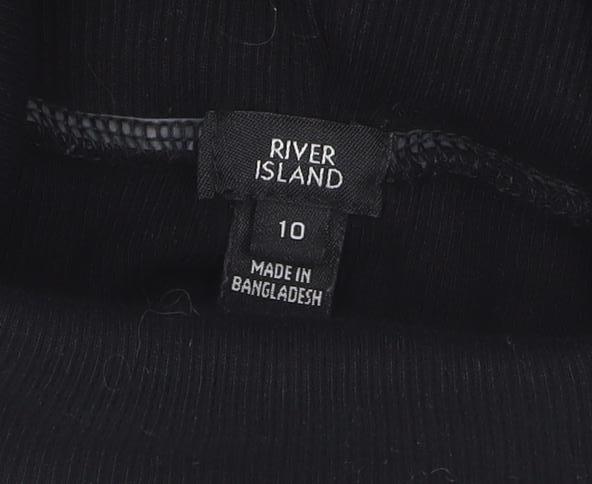 River Island Women's Black Roll Neck Long Sleeve Cotton Top Size 10