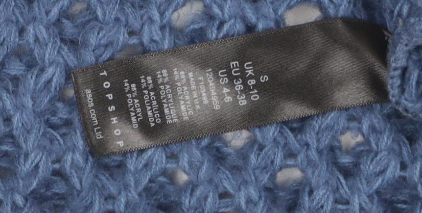 Topshop Women’s Blue Open-Knit Acrylic Pullover Jumper Size S UK 8-10