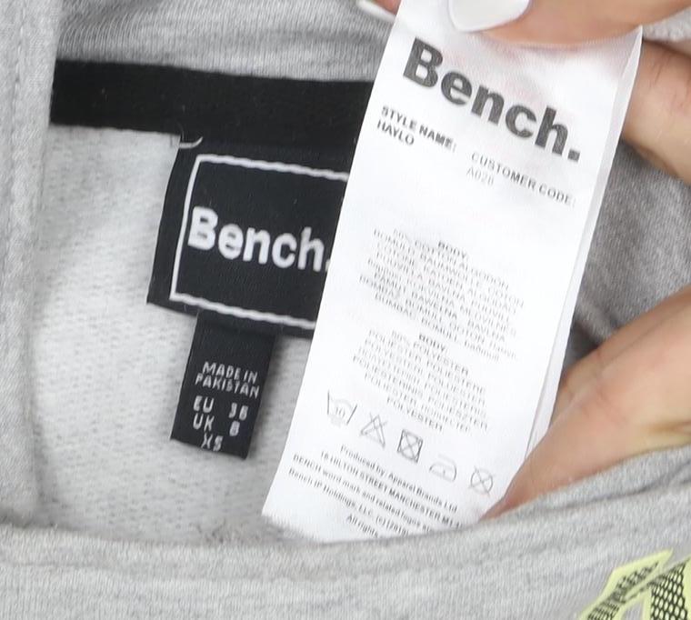 Bench Womens Grey Full Zip Hoodie XS Casual Lightweight Sweatshirt