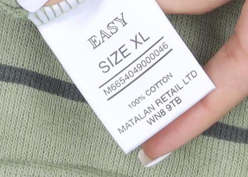 Brand and care label for Easy men’s green striped cotton jumper xl