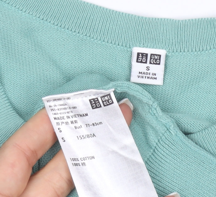 Uniqlo Women's Green Cotton Crew Neck Cardigan Size S