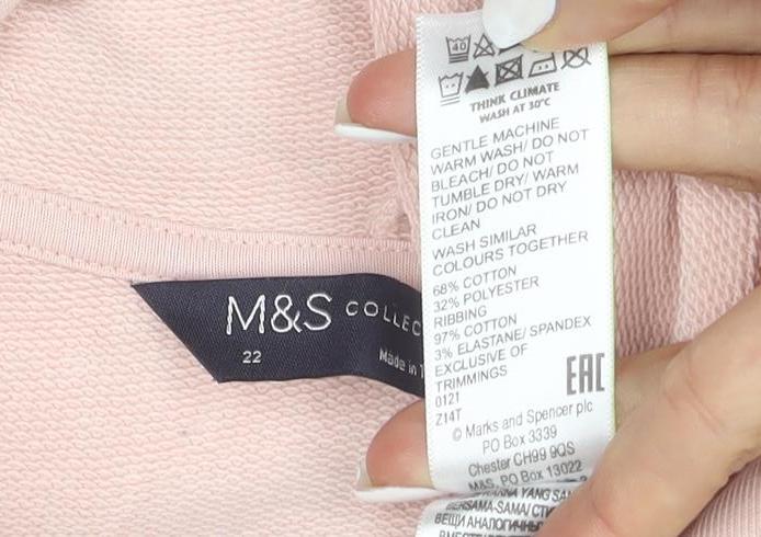 Marks & Spencer Women's Pink Pullover Hoodie Size 22 Cotton Blend