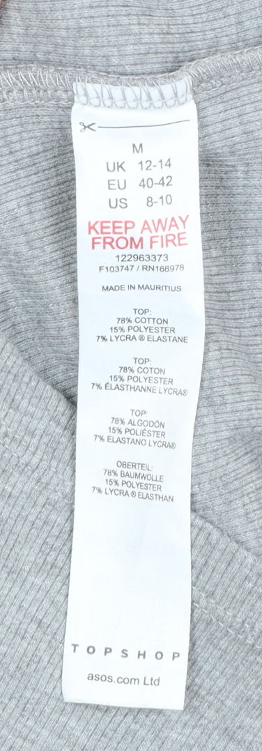 Topshop Women’s Grey Mock Neck Long Sleeve Stretch Cotton Top - Size M