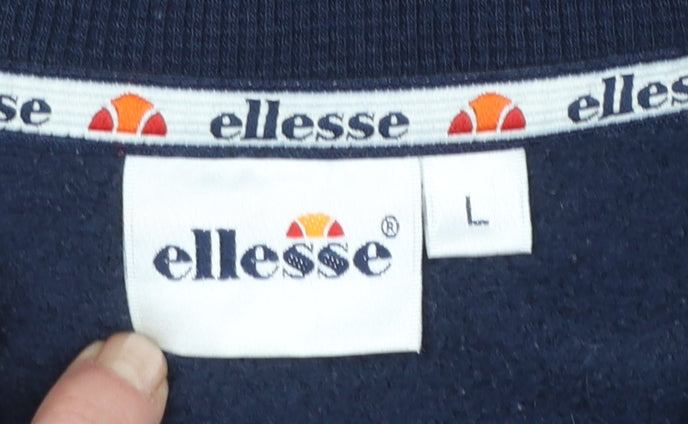 Ellesse Men's Blue Fleece Pullover Sweatshirt L Retro Sportswear