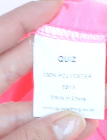 Quiz Womens Pink Rhinestone Zip V-Neck Short Sleeve Relaxed T-Shirt M