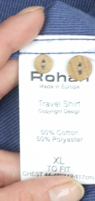 Rohan Men's Blue Cotton Blend Long Sleeve Button-Up Travel Shirt XL