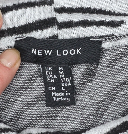 New Look Women Grey Black Zebra Print Mock Neck Jumper Size M