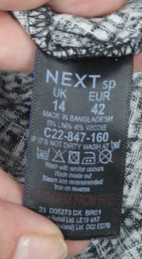 Next Women Black Linen Viscose Short Sleeve Shift Dress UK14