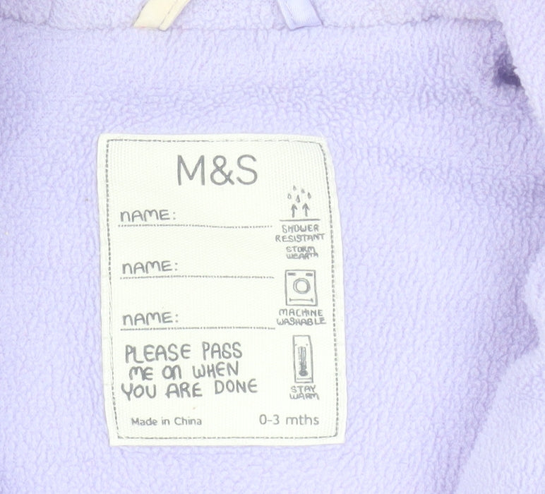 Marks & Spencer Unisex Baby Purple Bunny Hooded Coverall 0-3 Months