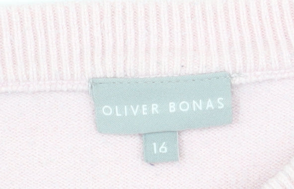 Oliver Bonas Women’s Pink Striped Crew Neck Jumper Size 16