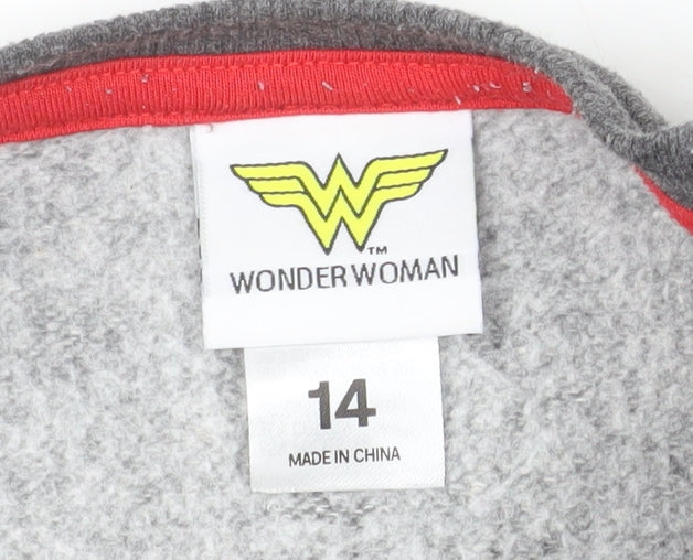 Wonder Woman Girls Grey Sweatshirt Size 14 Star Print Cotton Blend