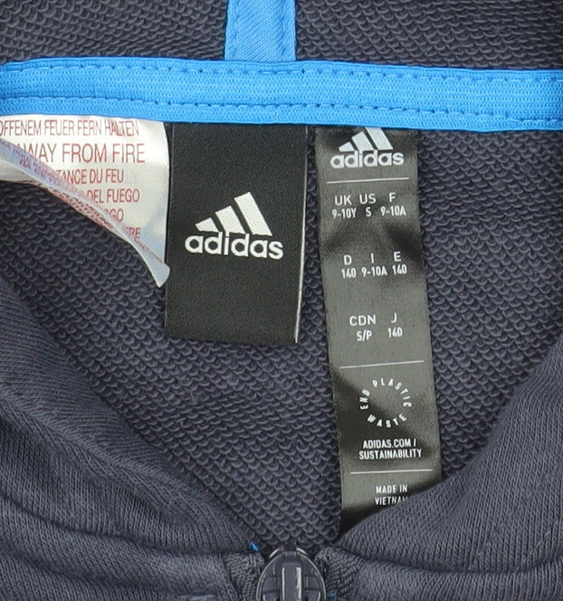 Adidas Girls Blue Full Zip Hoodie 9-10 Years Hooded Sports Top