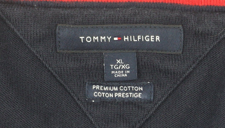 Tommy Hilfiger Men's Blue XL V-Neck Cotton Pullover Jumper