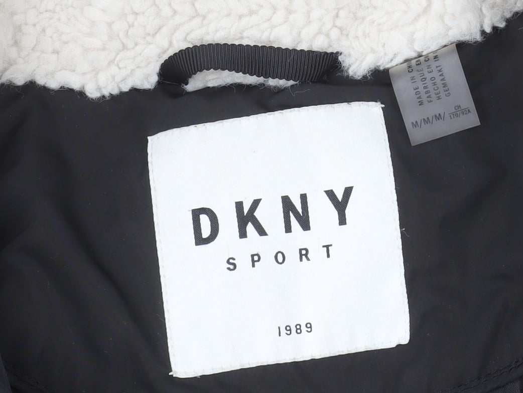 DKNY Men Black Puffer Jacket M Hooded Lined Polyester Winter Coat