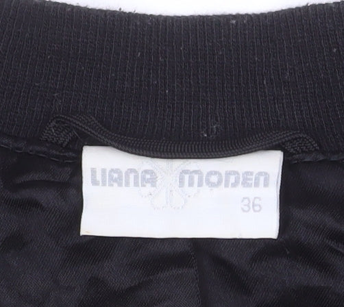 Liana Moden Unisex Black Art Print Bomber Jacket Size 36 Viscose Rayon