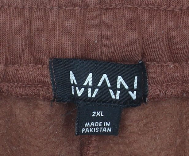 MAN Men's Brown 2XL Sweatpants Logo Print Elastic Waist Fleece Joggers