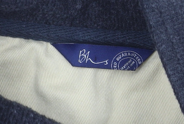 BHS Men’s Grey Striped 1/2 Zip Cotton Blend Jumper Size L